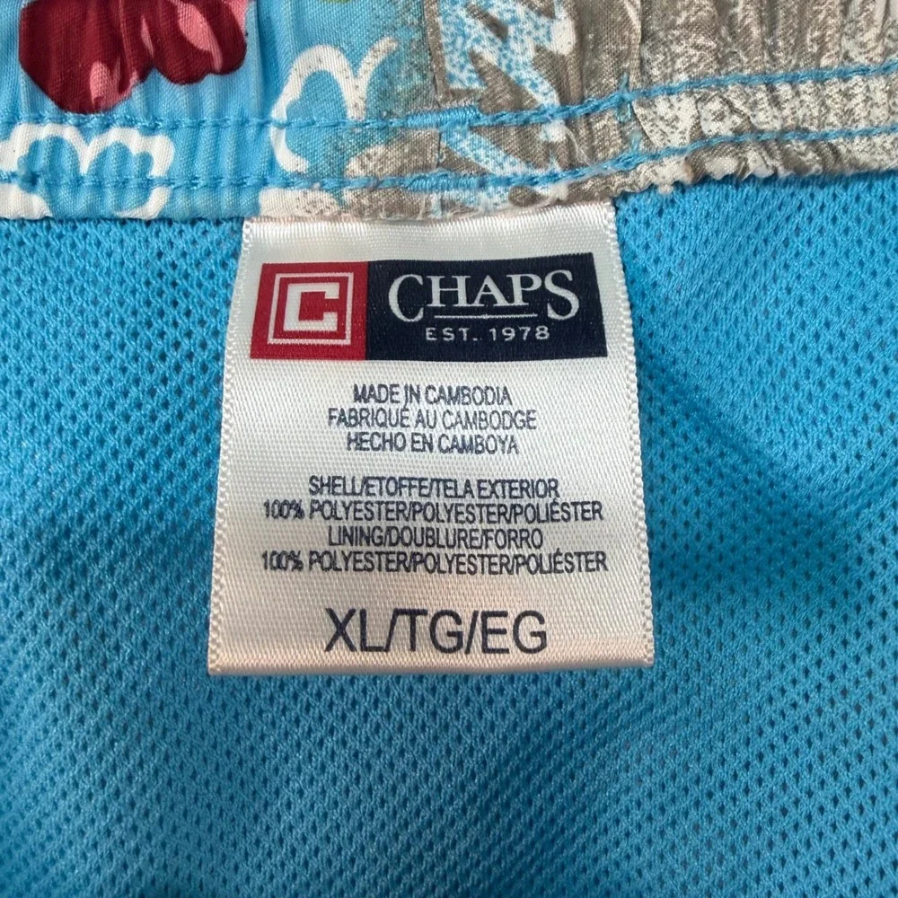 Chaps Mens XL Swim Trunks Blue Aloha Hula Girl Hibiscus Tropical Floral Shorts